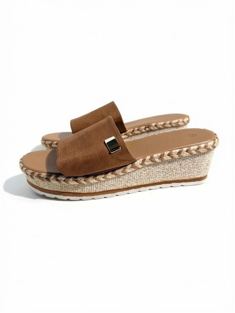 Brown Espadrille Platform Wedge Slide Sandals Women’s Size 42 Summer Boho